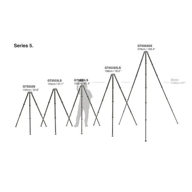 Gitzo GT5533S Systematic Tripod Ser. 5 Carbon 3 ledd. Vekt 2,63 kg Max 1,34m 