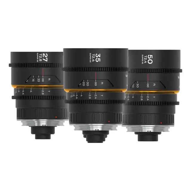 Laowa Nanomorph S35 Prime 3-Lens Bundle Arri PL + EF. 27mm, 35mm, 50mm. Amber 
