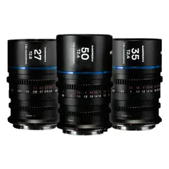 Laowa Nanomorph S35 Prime 3-Lens Bundle L Mount. 27mm, 35mm, 50mm. Blue