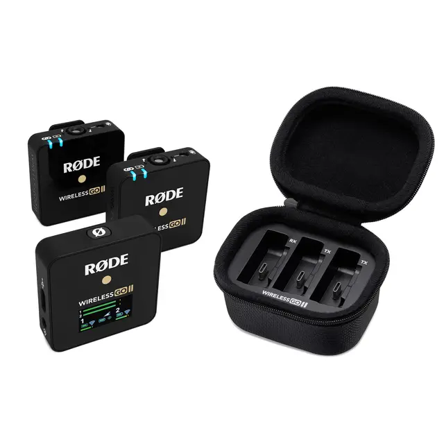 Røde Wireless GO II Charging Case Bundle Mottaker, to sendere og ladeetui 