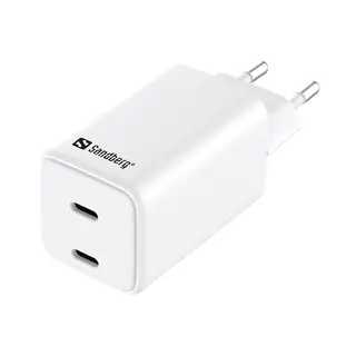 Sandberg AC Charger Dual USB-C PD65W EU PD-str&#248;mforsyning Max 65W