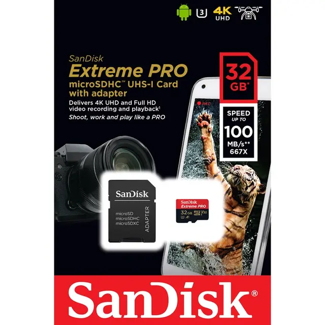 Sandisk MicroSDHC 32GB Extreme Pro 100MB/s A1 C10 V30 UHS-I U3 