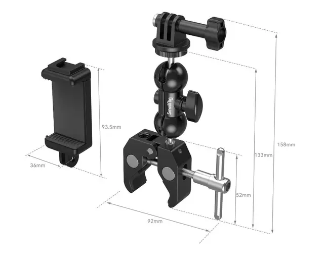 SmallRig 4373 Crab-Shaped Super Clamp Kit med Ballhead & Magic Arm + GoPro 