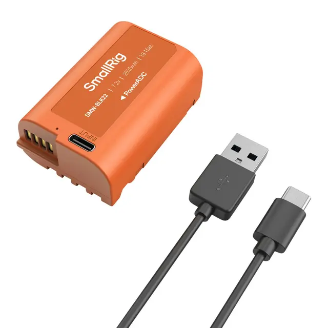 SmallRig 4979 Camera Battery USB-C Rechargeable DMW-BLK22 Orange 