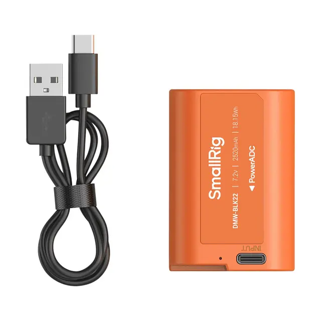 SmallRig 4979 Camera Battery USB-C Rechargeable DMW-BLK22 Orange 